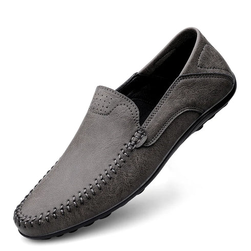 Luxury Genuine Leather Men's Casual Slip-On Loafers, Italian Moccasins, Breathable and Comfortable Boat Shoes in Plus Sizes 46 and 47
