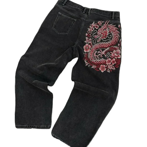 Baggy Jeans Women Wide Leg High Waist Vintage Washed Print Streetwear Casual Everyday Relaxed Fit