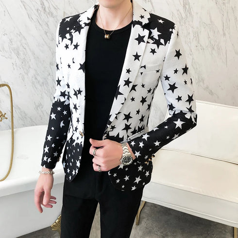 Star Print Slim Fit Men's Club Dress Groom Tuxedo Formal Wedding Prom Suit Jacket