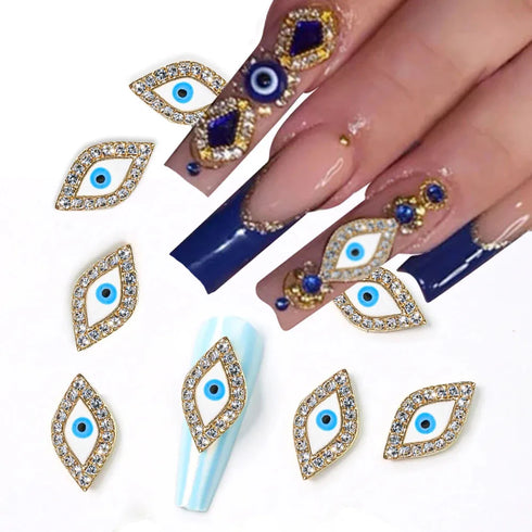 10pcs Devil's Blue Eye Nail Charms with Glitter Rhinestones for Stunning Nail Art Decoration and Manicure Accessories