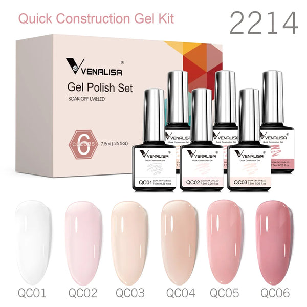 6-Piece Venalisa Quick Construction Gel Nail Polish Set - UV LED Soak Off Semi-Permanent Jelly Varnish for Nail Beauty Salon and Home Use