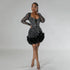 Long Sleeve V Neck Transparent Club Dress with Diamonds