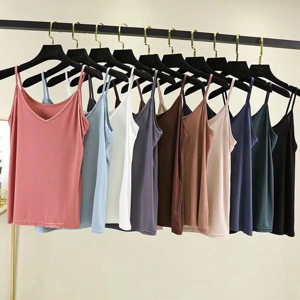 Elegant Women's Spaghetti Strap Halter V Neck Camisole Top - Solid Color Casual Sleeveless Tank for Summer Styling