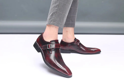 Men Pointed Toe Leather Shoes Slip On Low Heel Footwear