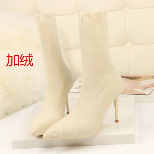 Sexy Sock Boots Knitting Stretch High Heels for Women Fashion Shoes Ankle Boots