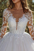 Modern Glitter Tulle Wedding Dresses Long Sleeves V Neck Bridal Gowns for Bride