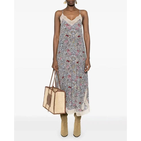 Female Skull Flower Dress for Women V-Neck Casual Lace Backless Mini Dress