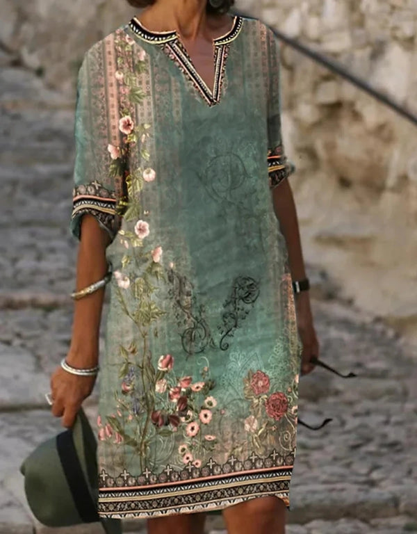 Elegant Casual Printed Dress Women Short Sleeve Weekend Dress