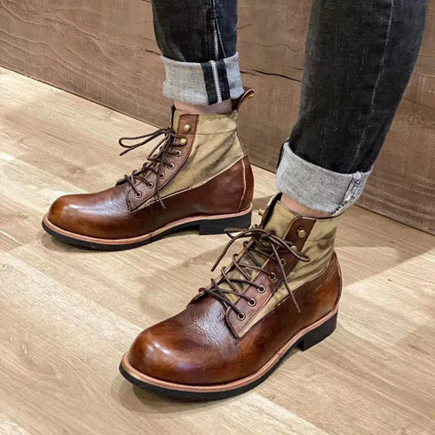 Handmade Men's Ankle Boots - Round Toe Slip-On Work and Motorcycle Boots
