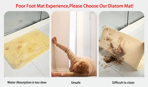 Diatomaceous Earth Non-Slip Bath Mat Super Absorbent Bathroom Rug Thin Rubber Pad