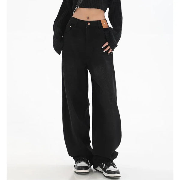 High Waist Baggy Jeans For Women Retro Straight Leg Denim Trousers Casual Everyday Wear