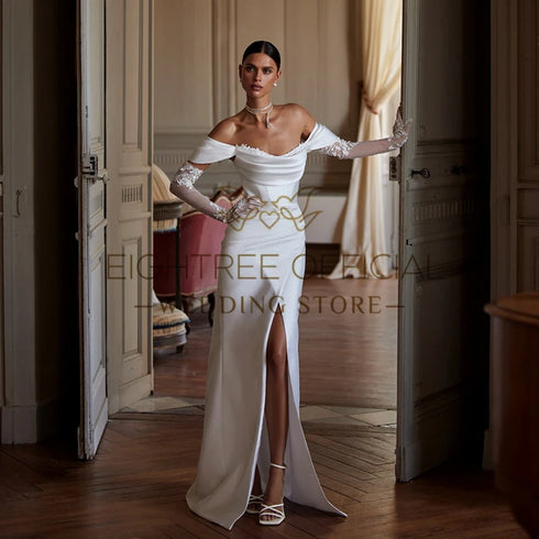 Eightree White Mermaid Wedding Dresses Women Off The Shoulder Lace Bridal Dress Elegant Evening Prom Gowns