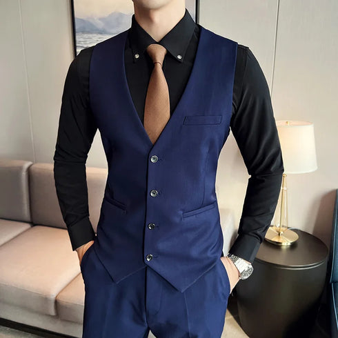 Fashion Business Casual Suit Set for Men with Vest and Trousers for Wedding