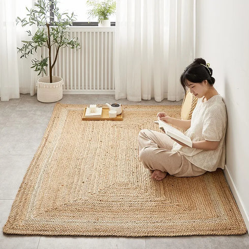 Hand-Woven Jute Carpet for Living Room Multi-Scene Use Double-Sided Entrance Mat