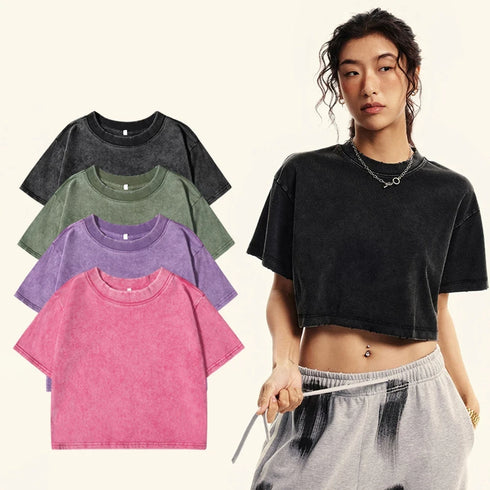 Slim Washed Cotton T-Shirt Women Casual Sport Short Sleeve Retro Tee Shirt