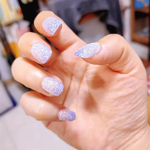 Sparkling Purple Glitter Kids Press-On Nails - 24-Piece Gradient Fake Nail Art Tips for Short Full-Cover Fun and Creative Nail Designs for Girls