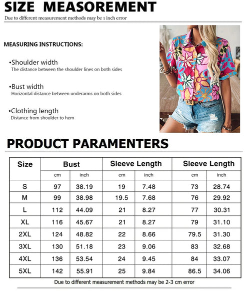 Women’s Summer Heart Print Shirt Casual Plus Size Button Down Top