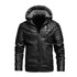 Men's Cozy Thickened Fleece Lined Winterproof Leather Jacket with Hood - Durable Casual Outerwear for Ultimate Warmth and Style