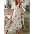 Floral Print Casual Dress for Women V Neck Half Sleeves Bohemian Holiday Beach Style