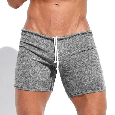 Mens Sexy Drawstring Ribbed Sleepwear Shorts Gym Sportswear