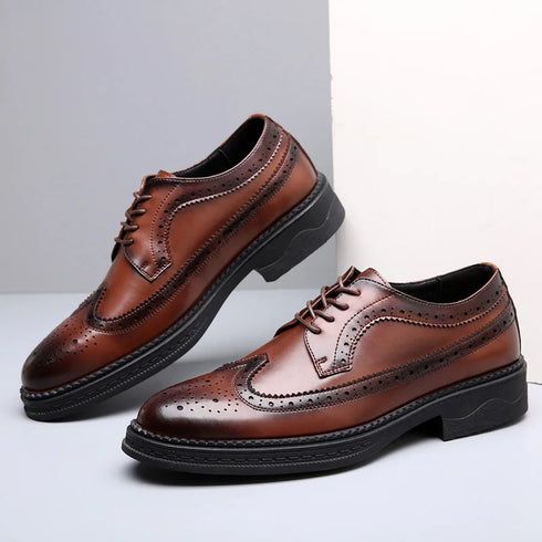 Elegant Men's Formal Dress Brogue Shoes - Slip-On British Gentleman Oxfords for Weddings and Special Occasions