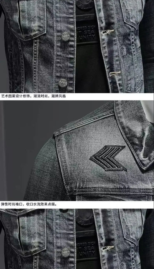 Men's Casual Vintage Denim Biker Jacket for Riding, Stylish High Street Outerwear with Buttoned Lapel and Comfortable Fit for Everyday Wear