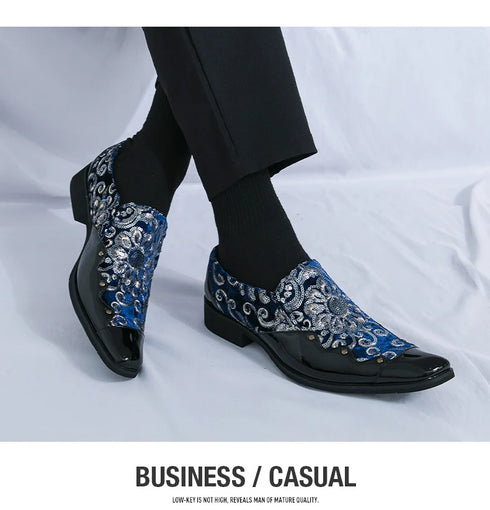 Luxury Patent Leather Loafers for Men - Designer Comfortable Embroidery Shoes Perfect for Wedding and Party, Breathable Formal Dress Footwear in Plus Sizes