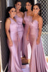 Satin Off-Shoulder Backless Pleated Bridesmaid Dress With Sweep Train Elegant Evening Gown