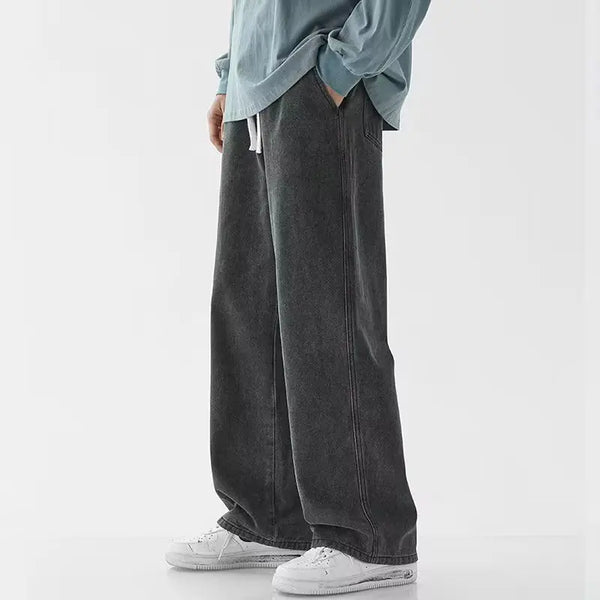 Men's Fashion Solid Color Drape Jeans Casual Wide-leg Pants
