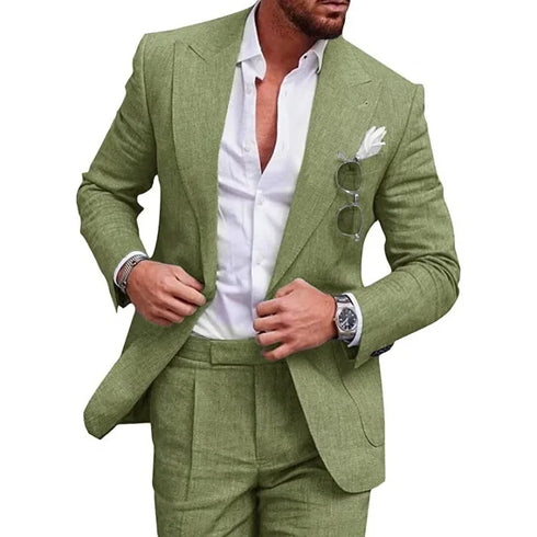 Elegant Men's Linen Suit Set - 2 Piece One Button Slim Fit for Smart Casual Events and Year-Round Style