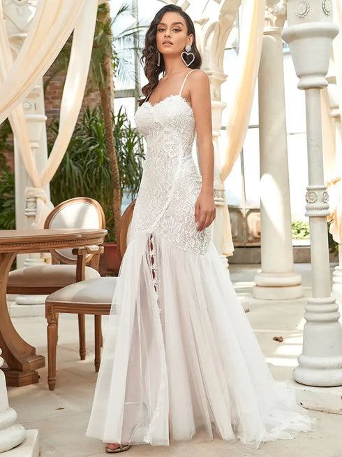 Elegant Wedding Dresses Sweetheart Neck Spaghetti Straps Lace Fishtail Silhouette Bridal Dress