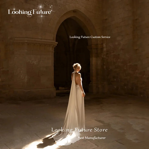 Elegant Mermaid Satin Wedding Dresses For Woman Backless Halter Sleeveless Design