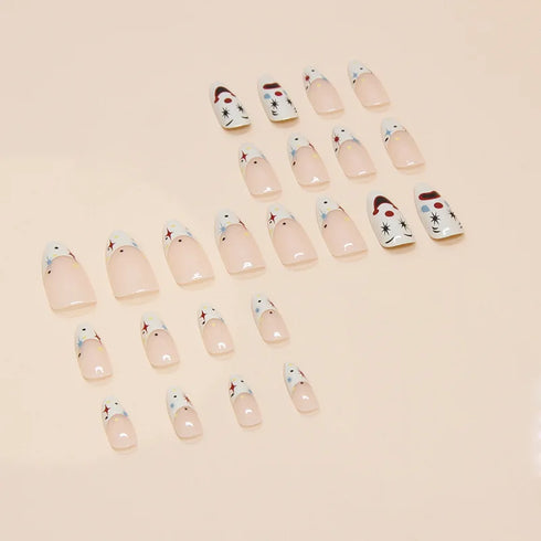 24-Piece Medium Long Press-On Acrylic Nails with French Tip Design - Fun Clown Removable Fake Nails for Parties, Adhesive Wear for Trendy Nail Art