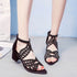 Rhinestone Faux Leather Hollow Out Thick Heel Sandals