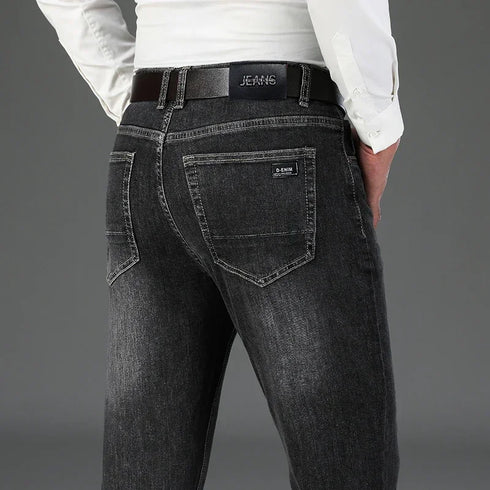 Men's High Waist Fit Straight Jeans Classic Vintage Cotton Trousers