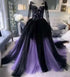 Customized Black Purple Gothic Wedding Dresses with Long Sleeve Jacket Lace Bustle Bridal Gowns