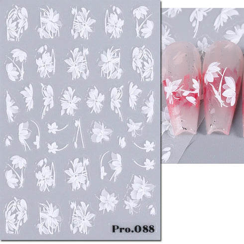 5D Embossed Nail Art Stickers - Semi-Transparent White Bowknots Adhesive Sliders for Creative Manicure Decorations and Nail Art Accessories