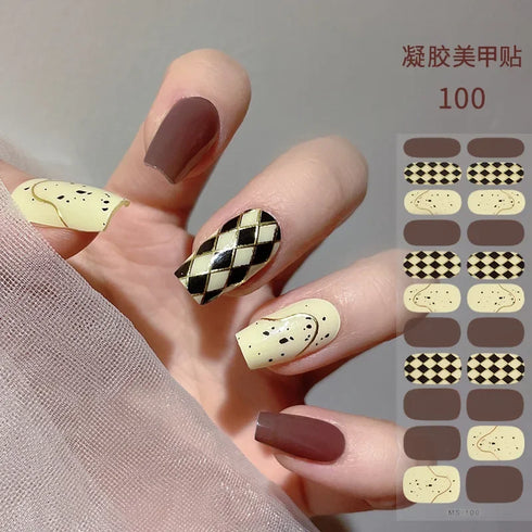 Waterproof Long Lasting Gel Nail Art Stickers for Stunning Full Cover Manicures - 9 Piece Set of Baking-Free Solid Color Decals
