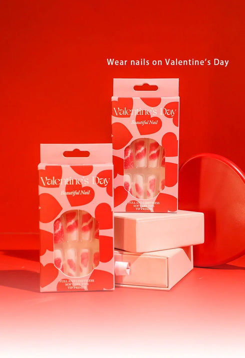 Valentine's Day Romantic False Nails Set - Frosted White Detachable Press-On Nails with Glue - Perfect for Fall Season Nails and Special Occasions