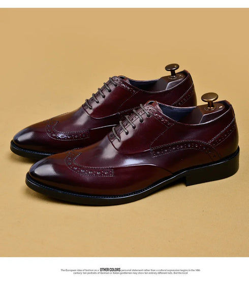 Genuine Cow Leather Brogue Oxford Shoes for Men Vintage Handmade Casual Flats