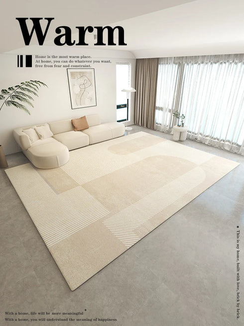 Minimalist Beige Art Stripe Carpet Soft Large Area Rug for Bedroom and Living Room Decor