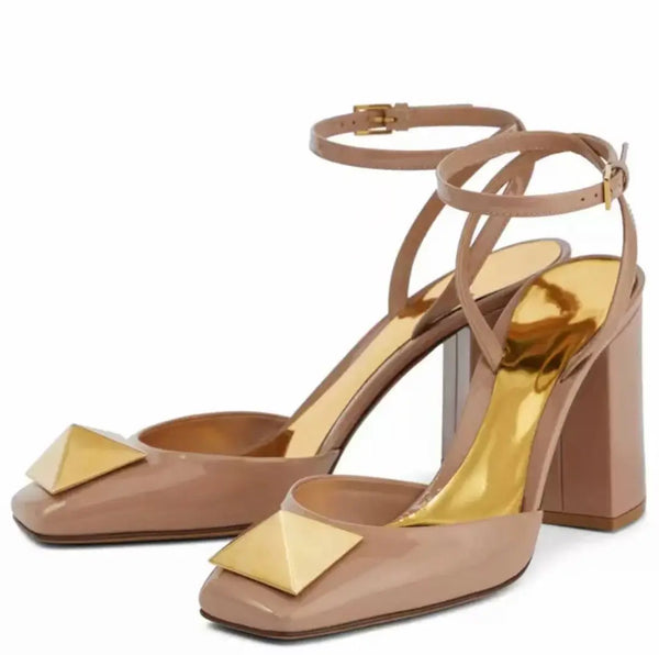 Women Sandals Chunky Heel Ankle Strap Square Toe Shoes