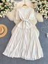 Runway Spring Pleated Chiffon Lace Party Long Dress Midi Dresses