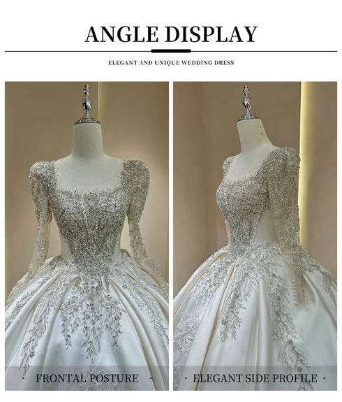 Luxurious Bridal Gown with Sparkling Embellishments Lace Embroidery and Long Train Wedding Dress