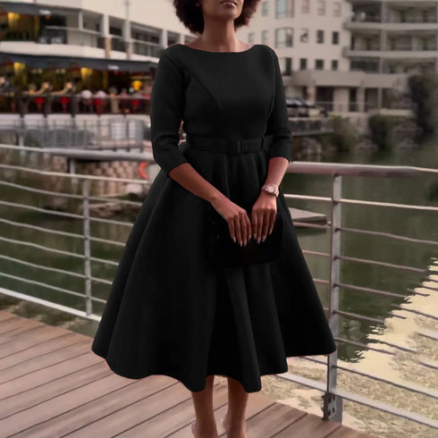 Elegant Women Party Dresses A Line with Waist Belt for Classy Office and Wedding Guests