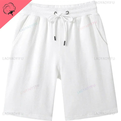 Summer Fashion Cotton Men Casual Shorts Drawstring Waist Comfortable Knee Length
