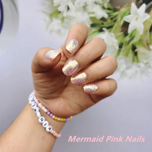 Sparkling Purple Glitter Kids Press-On Nails - 24-Piece Gradient Fake Nail Art Tips for Short Full-Cover Fun and Creative Nail Designs for Girls