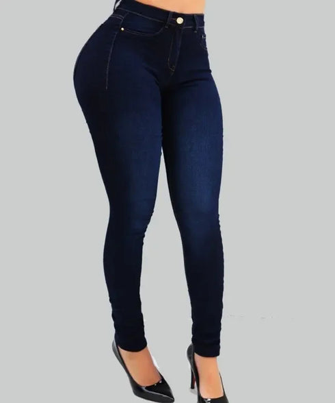 Casual Women's High Waist Denim Jeans - Medium Stretch Skinny Pants for All Seasons, Perfect for Fall Outfits and Street Style Inspiration