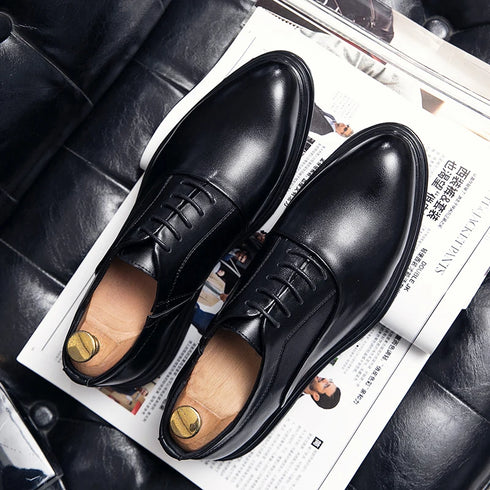 Men's Casual Business Formal Oxford Shoes - Low Top Pointed Toe Leather Wedding and Office Shoes for Spring and Autumn