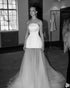 Simple Satin Tulle Strapless Boho Wedding Gown with Court Train Bridal Dress